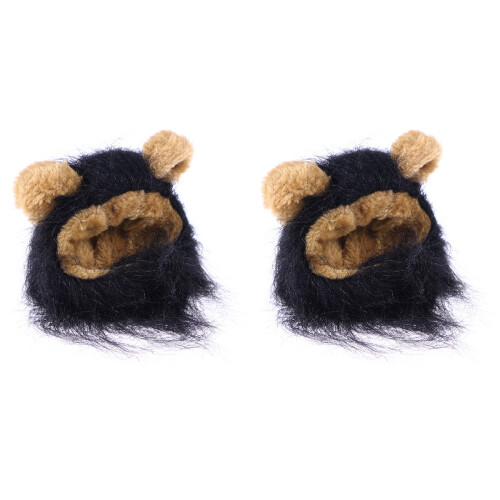 2St Zwarte Polyester Leeuwenman Pruik Kat En Kleine Hond 1