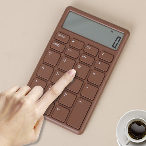 Mini Quiet LCD Portable Calculator Brown ABS Small Office Store Home