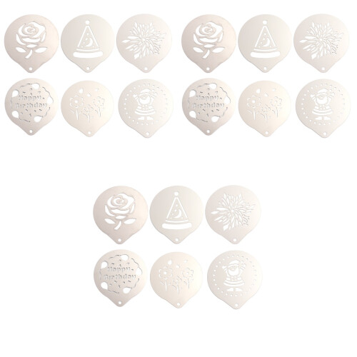 3Conjuntos Stencils De Café Para Cappuccino Com 6 Duráveis 1