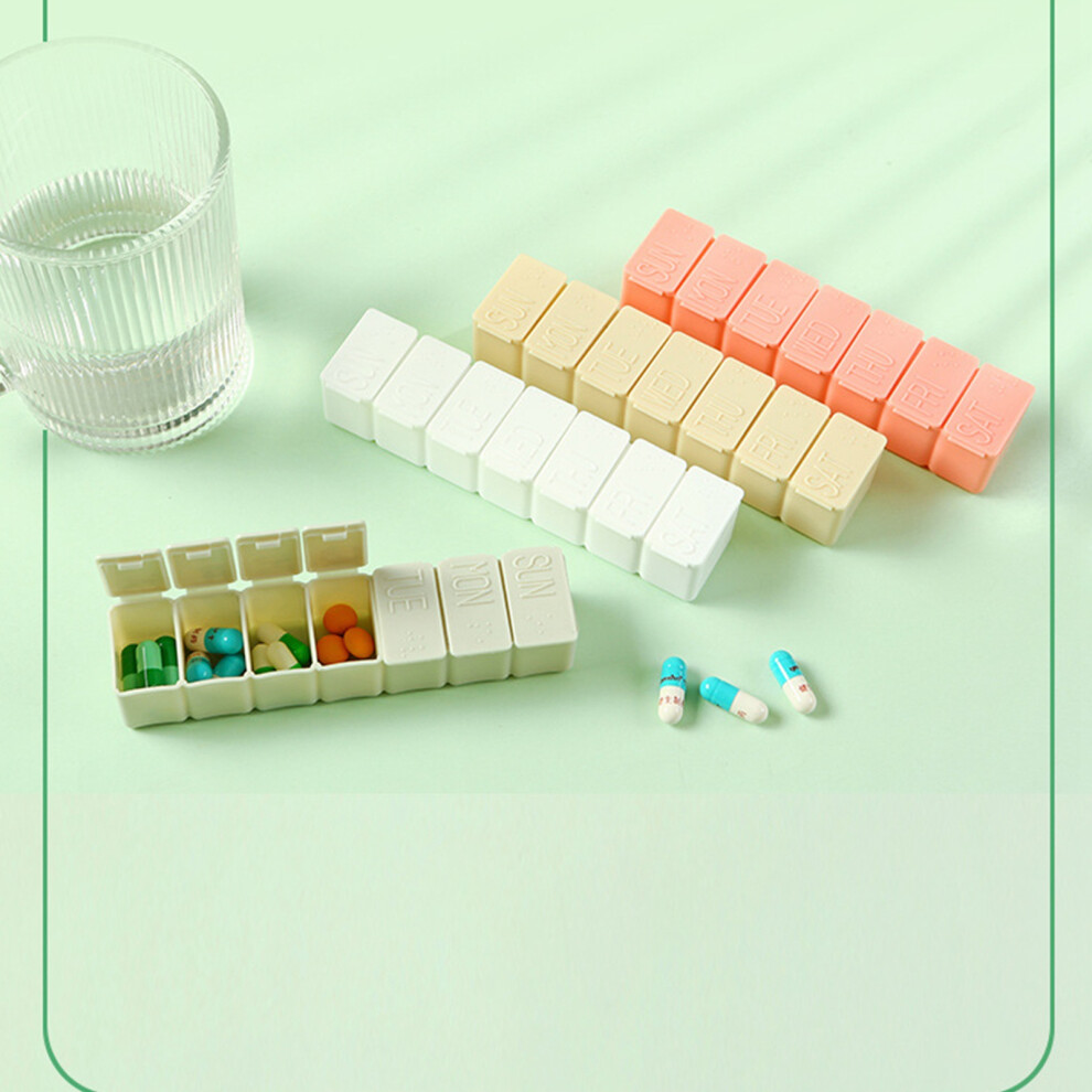 Beige 7 Compartments Weekly Pill Organizer Lightweight Pp Design