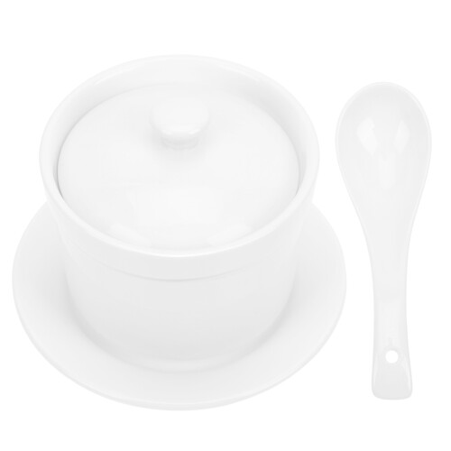 4Sets Weiße Keramik Schüssel Mit Deckel Für Suppe Und Eintopf 2