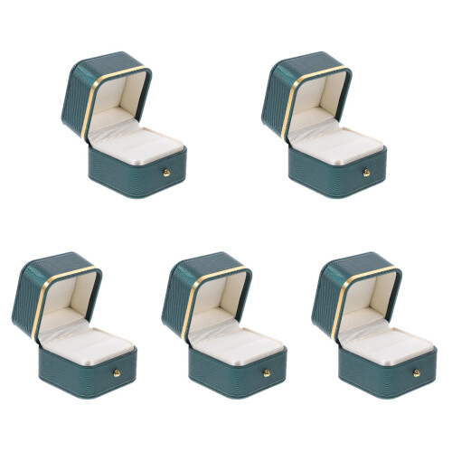 5Stk Dunkelgrüne Ringbox PU Leder Schmuck Display Hülle 1