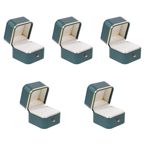 5Stk Dunkelgrüne Ringbox PU Leder Schmuck Display Hülle 2