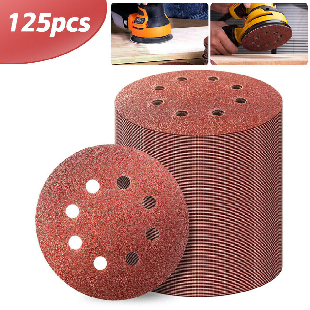 Assorted Grits Sanding Discs, Universal For Woodworking And Automotive, 8 Hole Dust Extraction System, Hook And Loop Backing For Quick Change, 5" 9169997135049