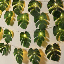 Enchanted Garden, Battery Operated Monstera Leaf String Lights, Artificial Rattan Palm Leaves For Whimsical Indoor Outdoor Decor