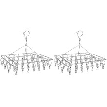 2X Sock Drying Racks Laundry Drip Hanger Rectangle with 30Pcs Pegs Indoor Outdoor Clothesline Hanging Dryer Clothespins