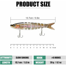 Lifelike Swimbait with Realistic Swimming Action Lures, Multi Segment Design Slow Sinking Bass Fishing Lure with Realistic Appearance, Multi Jointed