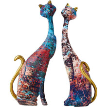 Sculpture en résine au design unique et à la construction durable, statue de chat peinte à l'huile à des fins décoratives (hauteur : 24 cm)