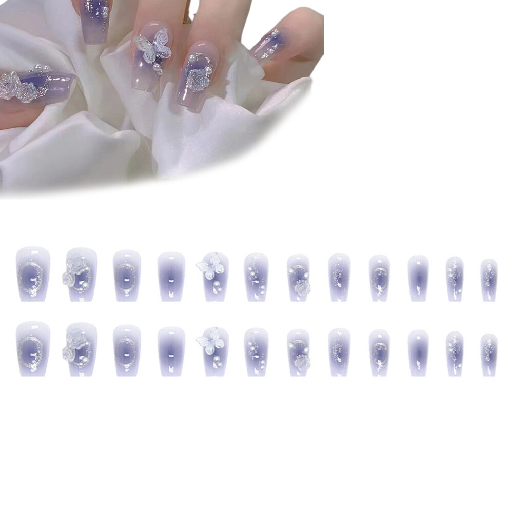Butterflies Design Glossy Press On Nails, Durable And Long-Lasting Artificial Nails With Soft Gel For Women Girls, Easy To Apply And Remove For Any