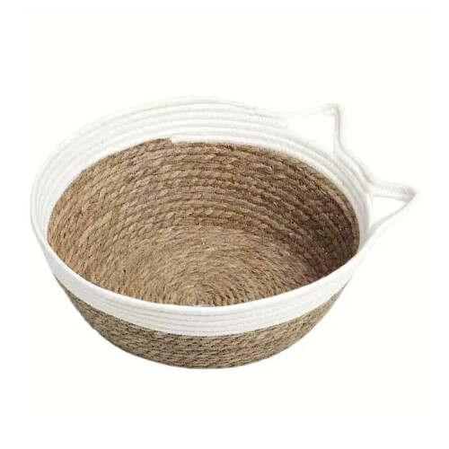 Handgeweven Katten Stro Mand Bed AntiKrassen Katten-Witte M