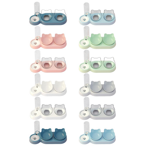 Double Pet Bowl with Automatic-light pink   solid color bowl 1
