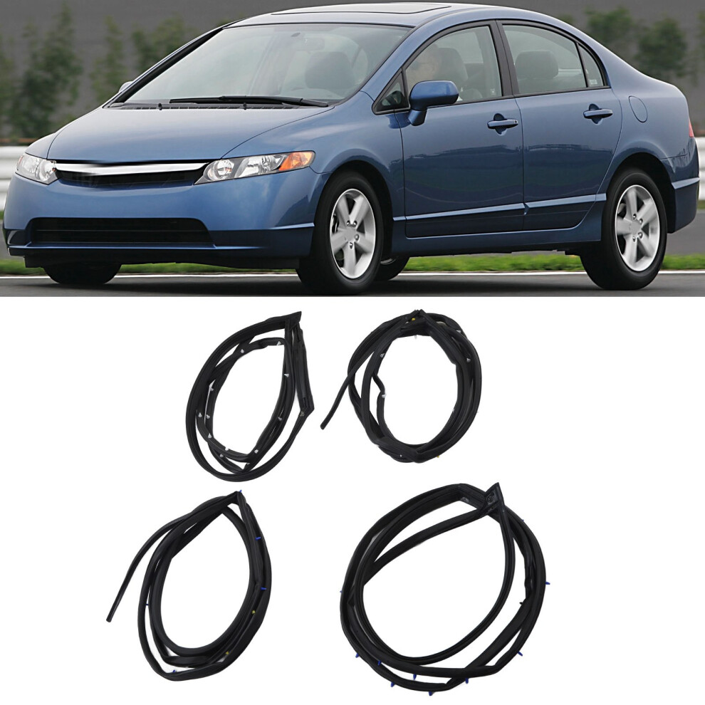 4Pcs Car Door Weatherstrip Seal For Civic Sedan 2006-2011 Rubber Strip 9321370085673