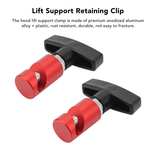 2pcs Car Hood Lift Support Clamp Retainer Kit Aluminum Plastic Red 1