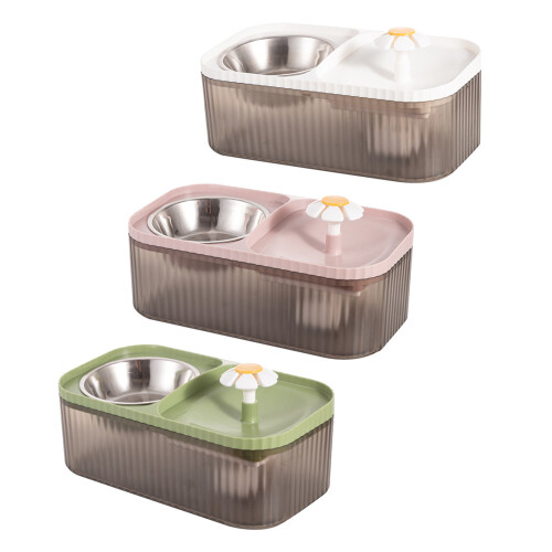 2-in-1 Pet Automatic Feeder Cat Drinking Bowl Cat Bowl-White 1