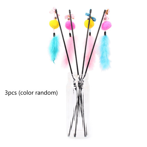 Cats Wand Toy Interactive Kitten Feather Teaser Toy with Bell