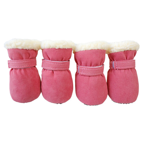 4 pièce/ensemble chaussures d'hiver douces pour chien,-Rose M