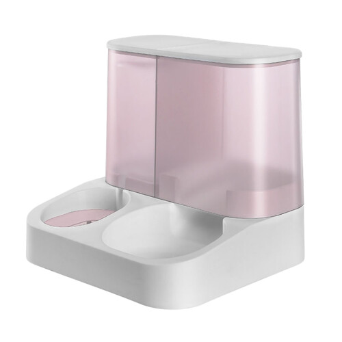 Pet Automatic Feeder + Waterer Cats Food Container Bowl-Pink