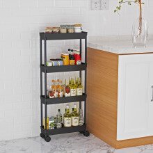 Carrello portaoggetti sottile con ruote, multiuso e salvaspazio, facile da installare per cucina, bagno e lavanderia (nero)