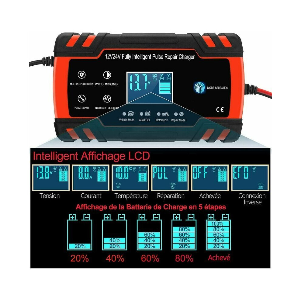 High-Efficiency Charger For Cars & Motorcycles, Agm Car Battery Charger Maintainer 12V-8A With Automatic Battery Repair Function For Agm Gel Wet 9169997136992