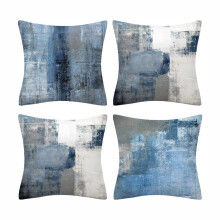 Chic Square Cushion Cover, Navy Blue Grey Abstract Art Painting Decorative Pillow Covers, Exquisite Linen Material Ensures Durability and Comfort,