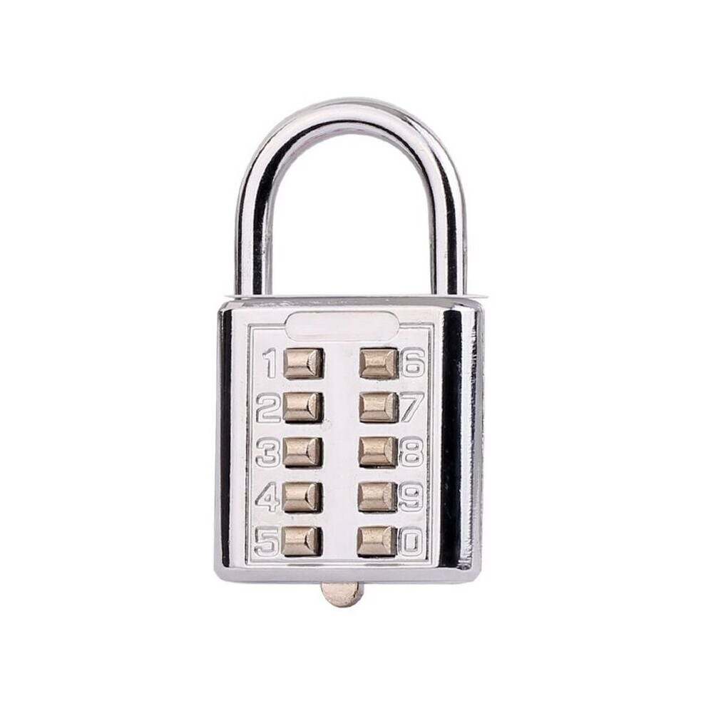 10-Digit Push Button Padlock, Water Protection And Unchangeable Combination For Enhanced Security In Any Environment (Silver) 9173940227781