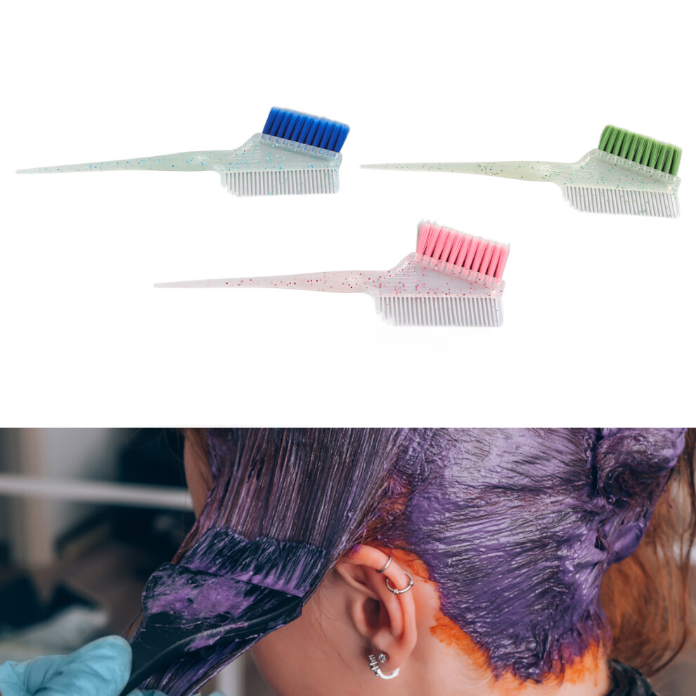 3-Piece Hair Dye Brush Set with Glitter Handles and Nylon Bristles - ABS Design