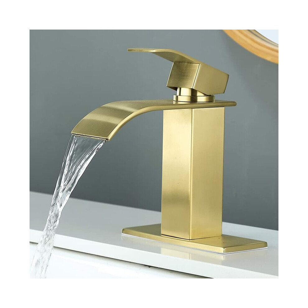 Contemporary Brushed Nickel Bathroom Faucet, Single Handle Waterfall Spout, Deck Mounted Basin Mixer Tap For Stylish Home Decor 9358999315799