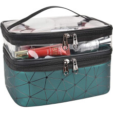 Reise-Kulturbeutel, geräumiger Make-up-Organizer, wasserabweisende Oberfläche, atmungsaktives Netzgewebe, tragbares Doppelschicht-Design für
