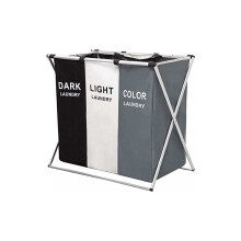 Trieur à linge en aluminium avec panier à linge haut pliable, 3 compartiments pour un rangement optimal du linge à la maison ou en résidence