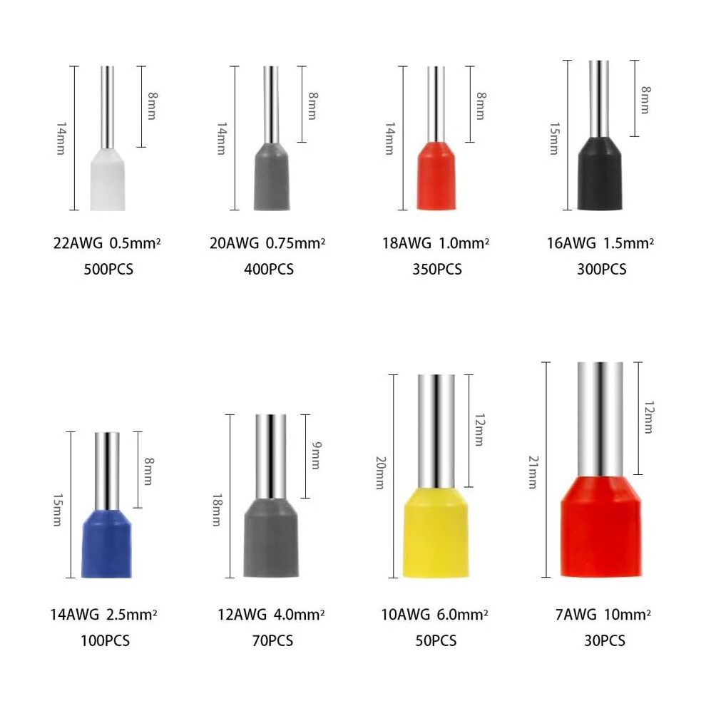 Quadrilateral Crimping Tool Kit, Insulated Terminal Connector Kit With High-Quality Copper Wire Ferrules 0.5-10.00 Mmâ², Portable Functional Kit For 9169997147288