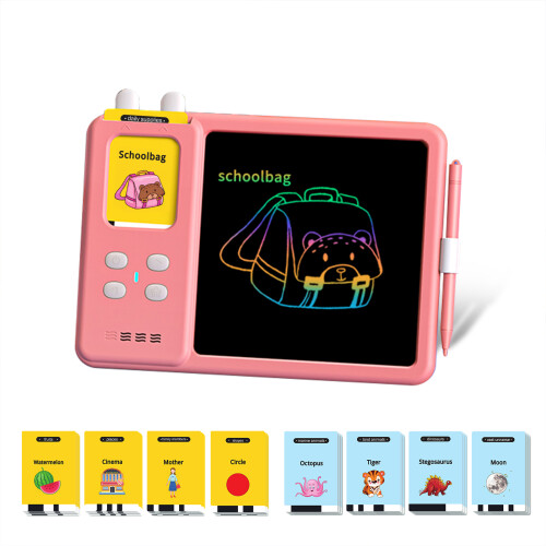 Talking Flash Cards Writing Tablet 2-in-1 Educational LCD Drawing Board Pink 1