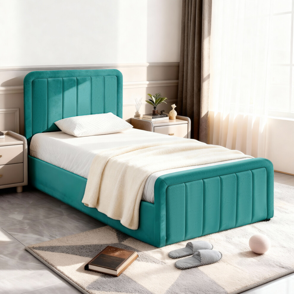 Comfy Living (3Ft Single, No Mattress) Brushed Velvet Ottoman Bedframe In 3Ft, 4Ft6 Or 5Ft Green