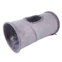 Collapsible Suede Cats Tunnel Toy for Hiding Hunting-Gray