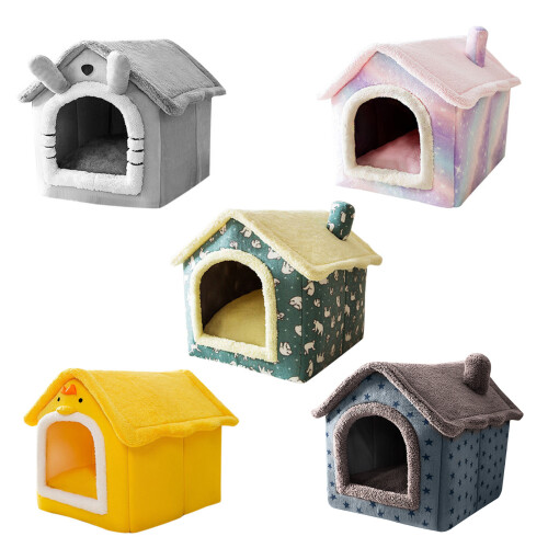 Lit de maison pour animaux de compagnie, grotte chaude-Chat gris 1