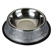 Dog Bowl with Rhinestones Stainless Steel Cats Food Dish-Silver