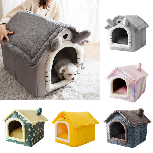 Lit de maison pour animaux de compagnie, grotte chaude-Chat gris 2