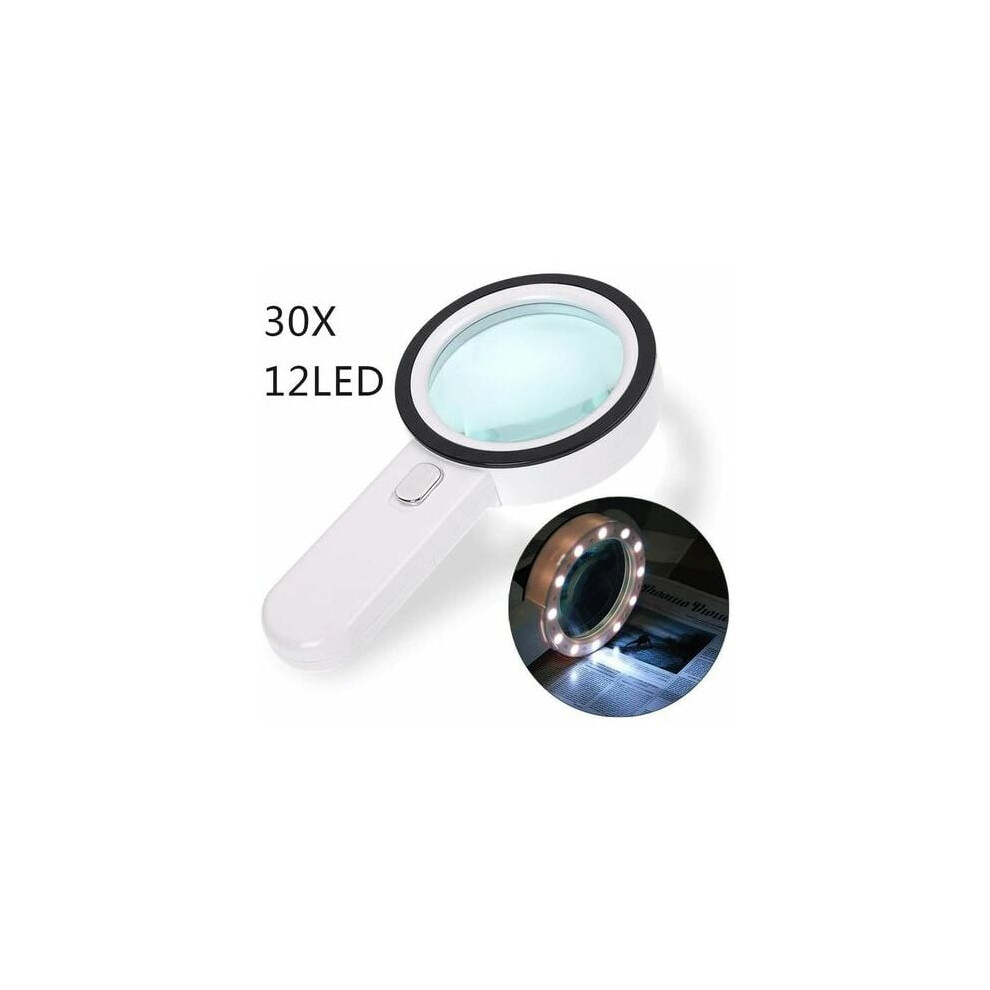 Magnifying Glass With Led Lights, Macular Degeneration Reading Aid, Ergonomic Design 30X Double Glass Lens Illuminated Magnifier For Elderly Gift