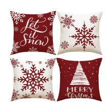 Merry Snowflakes Linen Pillow Case, Happy Winter Throw Cushion Cover, Rustic Home Office Decor, 18x18 Inch Square