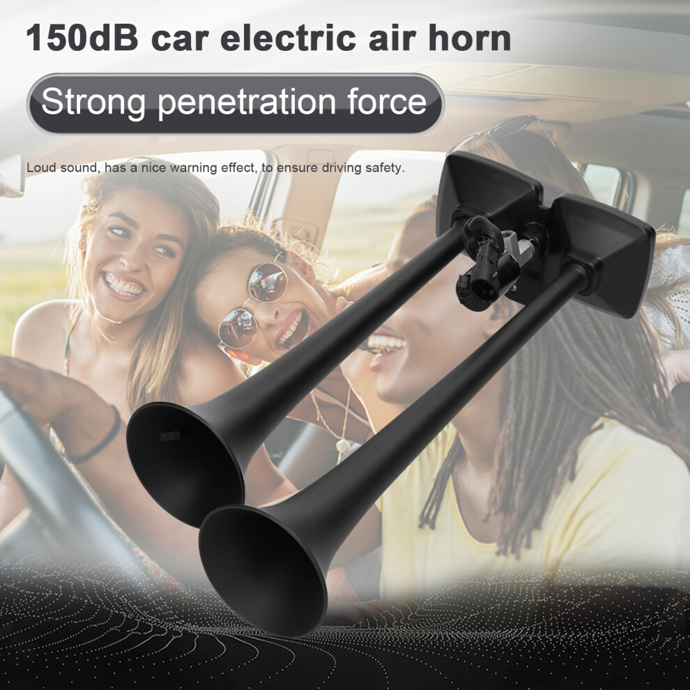 150Db Dual Trumpet Car Air Horn 12-24V, Zinc Alloy, Black 3511377720059