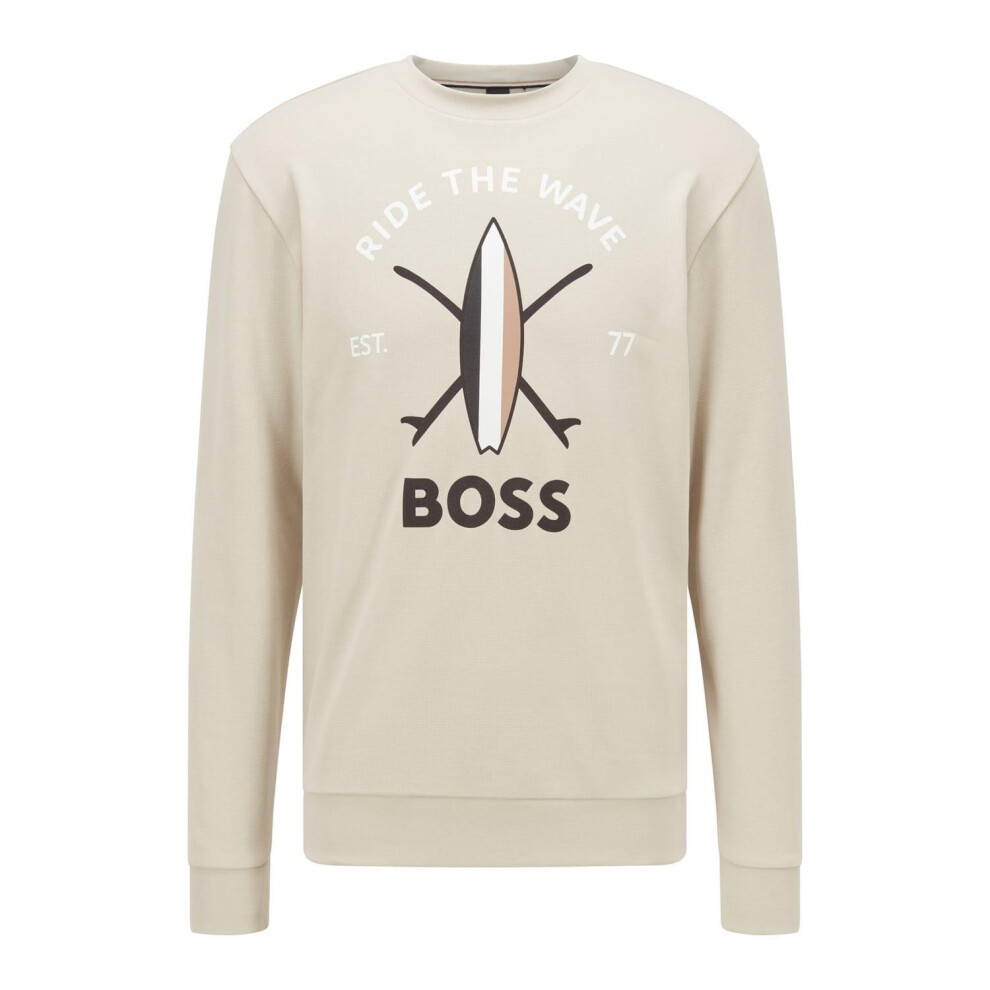 Hugo Boss Mens Savin Sweatshirt Cream,Multicoloured