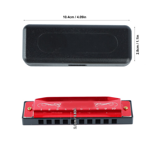 Red 10 Hole 20 Tune C Key Harmonica with Case for Beginners Kid 1