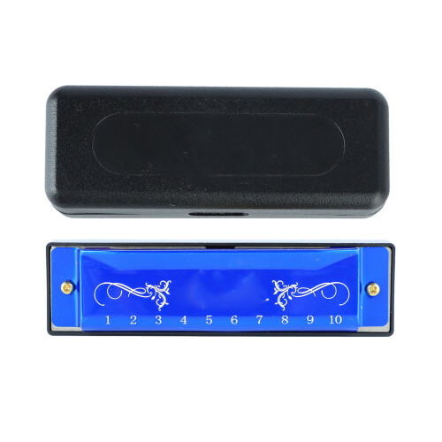 10 Hole Harmonica in Blue, C Key, Professional Standard with Case 2