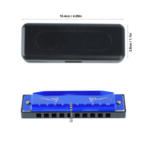 10 Hole Harmonica in Blue, C Key, Professional Standard with Case 1