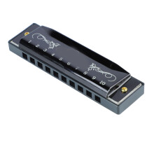 10 Hole 20 Tone C Key Harmonica with Case for Beginners Black Titanium
