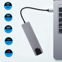 USB-C-Hub für Laptop-Dockingstation, Laptop-Dockingstation mit 4K-HDMI und RJ45-Ethernet, 6-in-1-Multiport-Adapter mit USB-3.0-Anschlüssen, PD