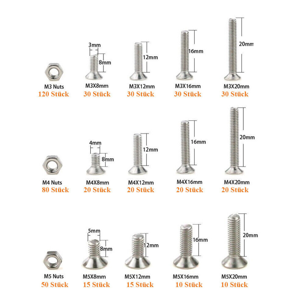 Screw Assortment Kit For Diy Projects, Allen Hex Drive Stainless Steel Flat Head Countersunk Socket Cap Bolts Set, Corrosion Resistant Fasteners For 9169997141262