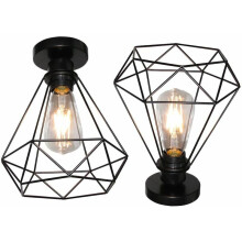 Industrielt metallbur med delvis innfelt montering for enkel installasjon, vintage taklampe i retro svart industriell sjarm, metall av høy kvalitet,