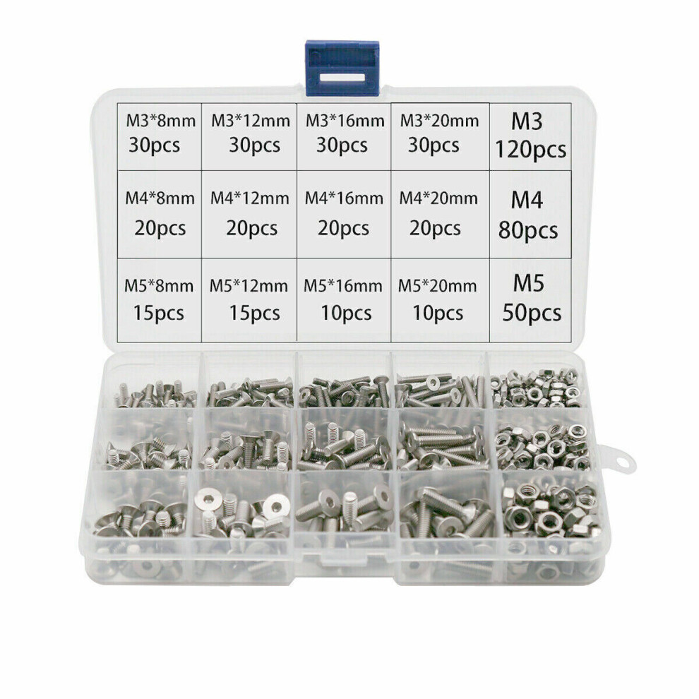 Flat Head Countersunk Screw Kit For Furniture Assembly, Stainless Steel Socket Cap Bolts With Allen Hex Drive, Screw Assortment For Diy And 9128293163316
