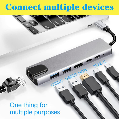 Σταθμός σύνδεσης USB C, γρήγορη φόρτιση PD 100W, προσαρμογέας πολλαπλών θυρών 6 σε 1 USB-C 2