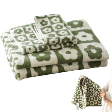 Prosoape moi și pufoase din material textil, prosoape de baie cu uscare rapidă, model floral în carouri, set de 2 piese pentru sală de sport și
